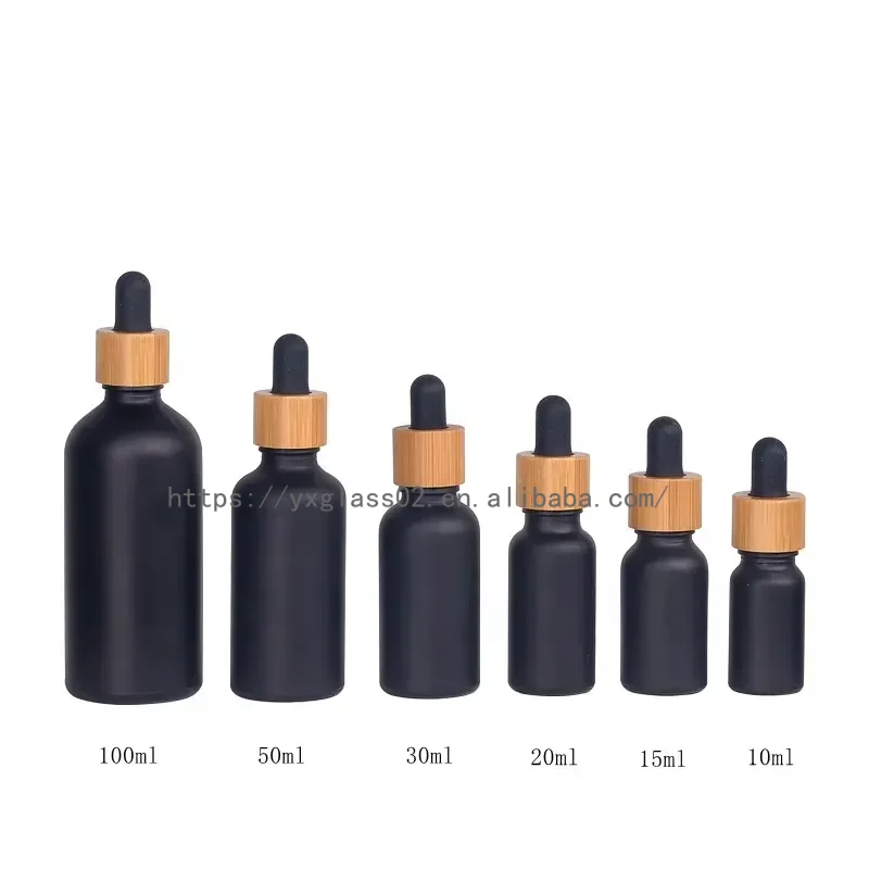 product supplier cosmetic cuticle hair essential oilserum bottles frosted black with bamboo dropper lid 5ml10ml15ml30m100ml120ml-6