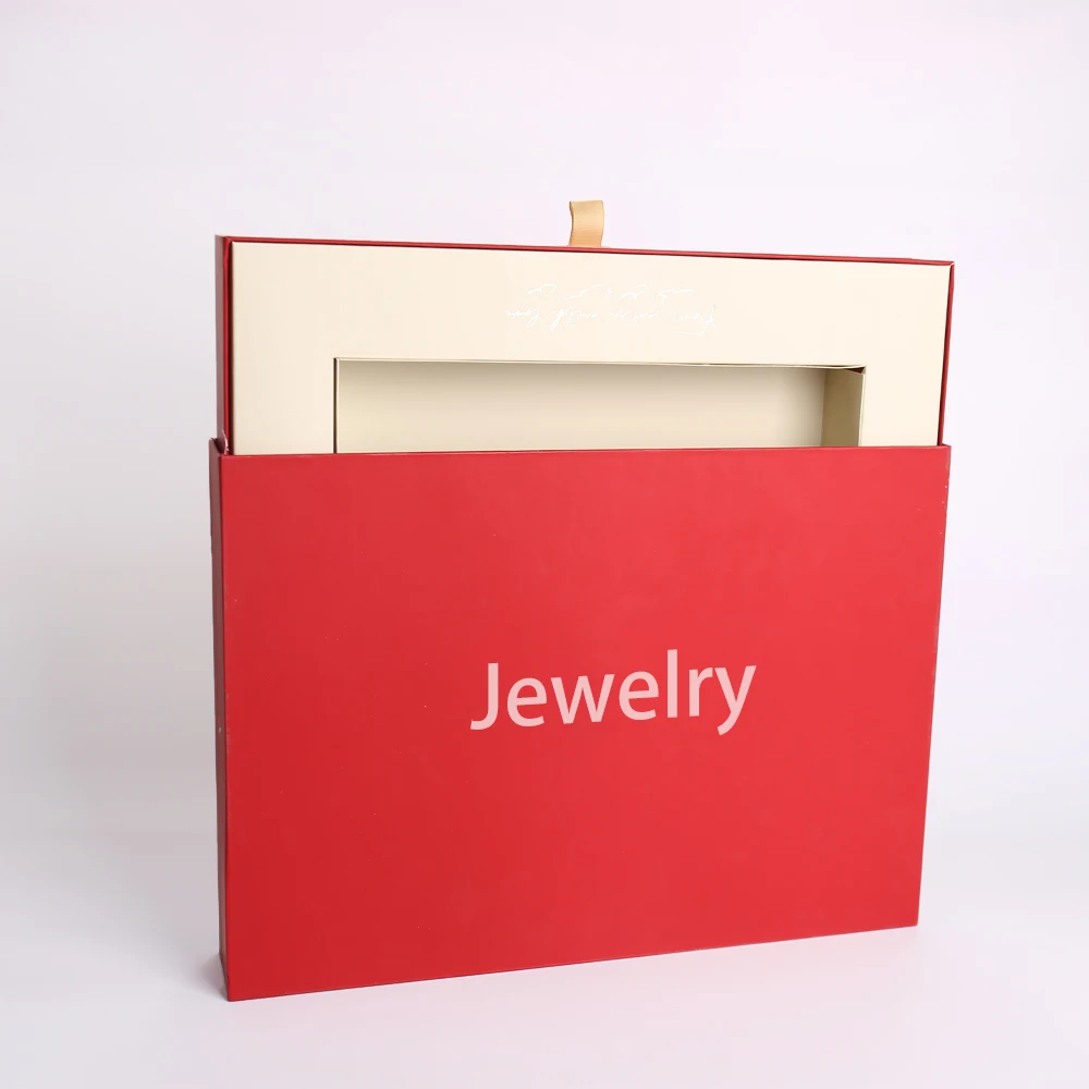 Individuelle rote starre Schubladenschachtel aus Karton für Schmuck-Geschenkverpackung Logo UV-Druck Mattlaminierung Premium-Papierschachteln