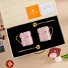 red vertical stripe pair cups + spoons, rice color gift box