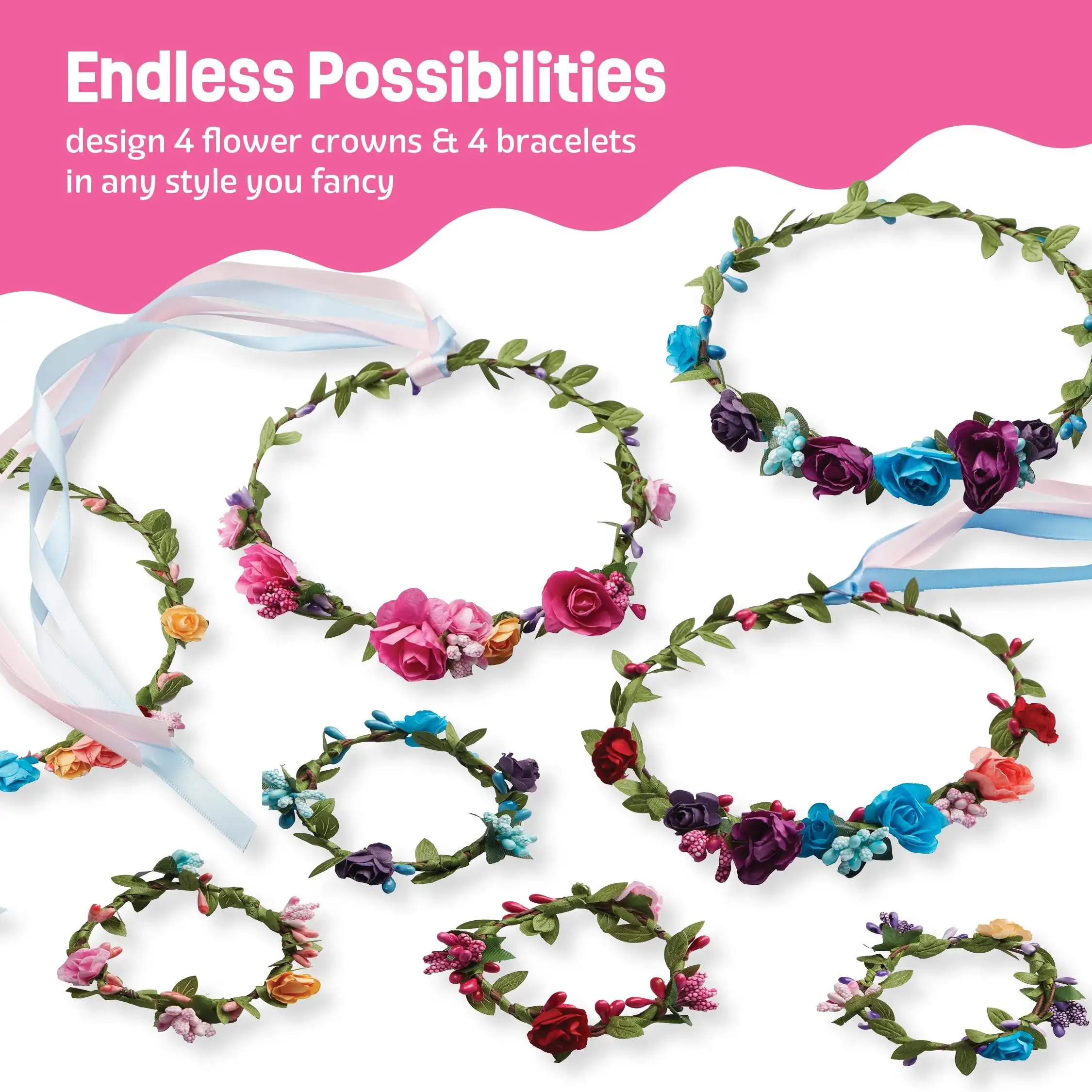 Flower Crowns & Bracelet Making Kit for Girls Make Your Own Jewelry Kits for Kids DIY Hair Accessories Set