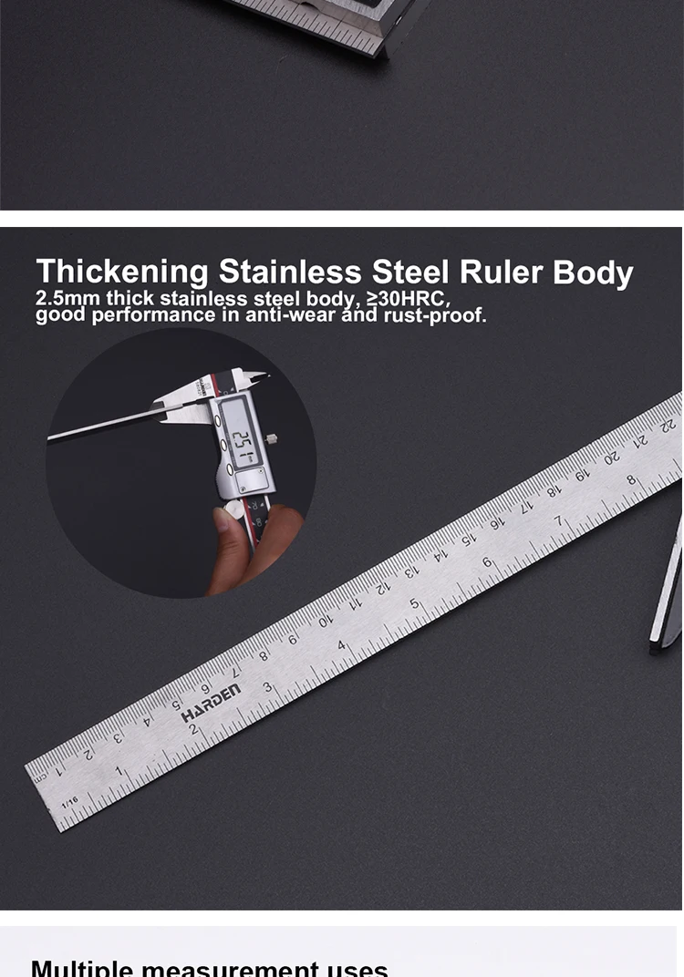 Professional Resolution Adjustable Stainless Steel Angle Combination Square Ruler