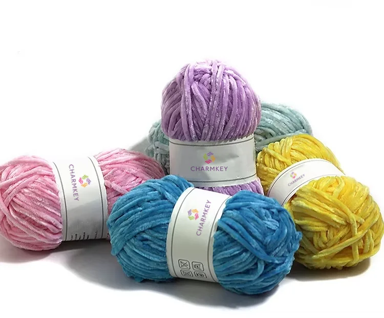 Wholesale Multicolor Soft Hand Knitted Thread 100% Polyester Chenille Velvet Yarn for Crochet Dolls