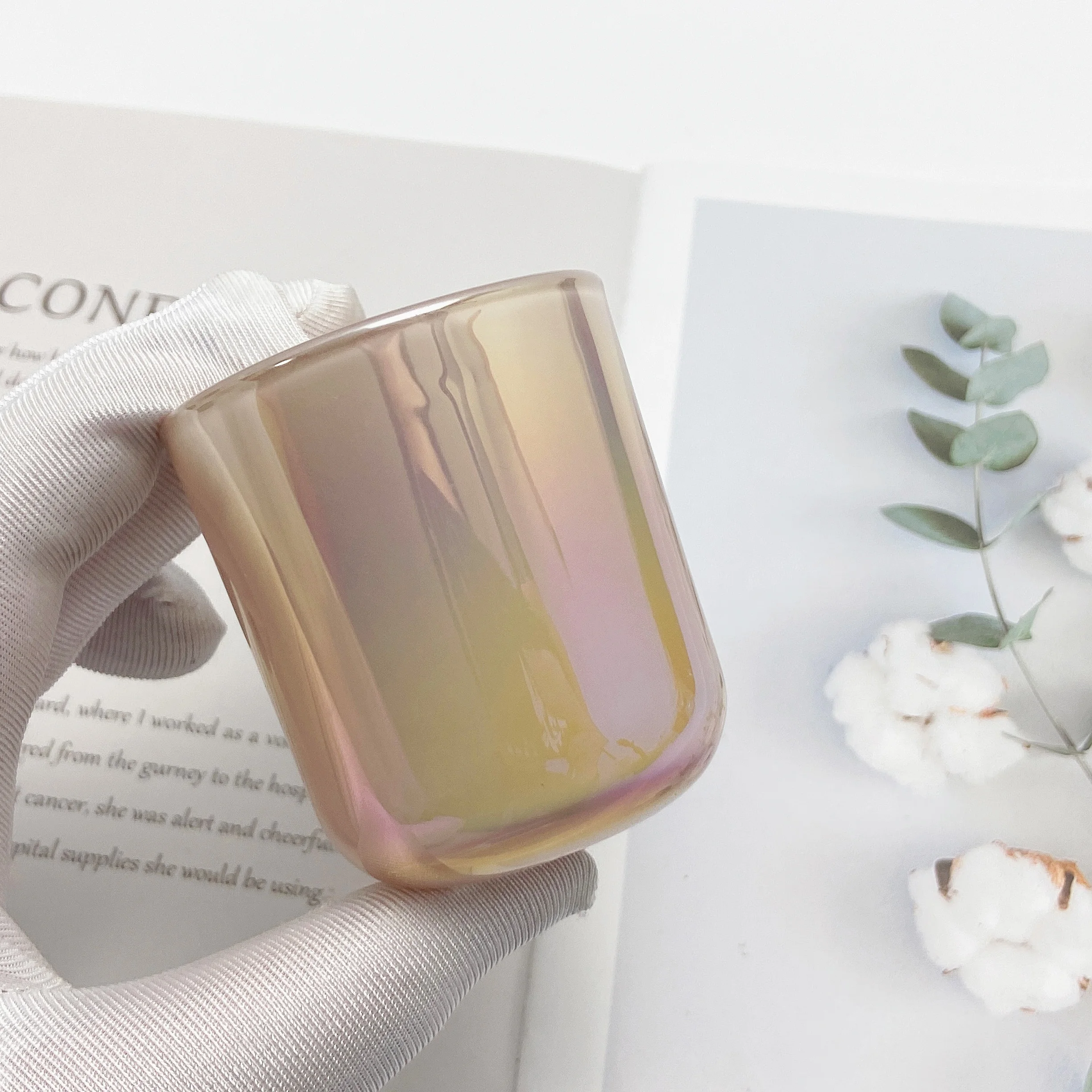 2.5OZ 8OZ Small Size Iridescent Tealight Candle Glass Jar Blush Sage Mermaid Aura Glass Vessels