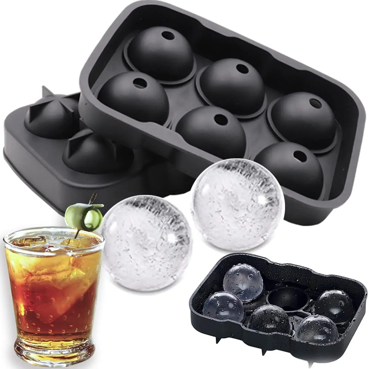 Food Grade Ball Shape Silicone Ice Cube Tray Macallan Ice Cube Mold Crystal Ice  Ball Maker For Whiskey Cocktail - Buy Food Grade Ball Shape Silicone Ice  Cube Tray Macallan Ice Cube