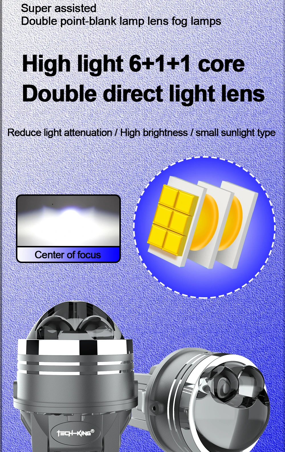 TECH-KING Custom 3.0 Inch Dual Beam Led Fog Lamp 12v 45w 70W 6000K Waterproof Universal Car Laser Fog Light 6000k Color Lens