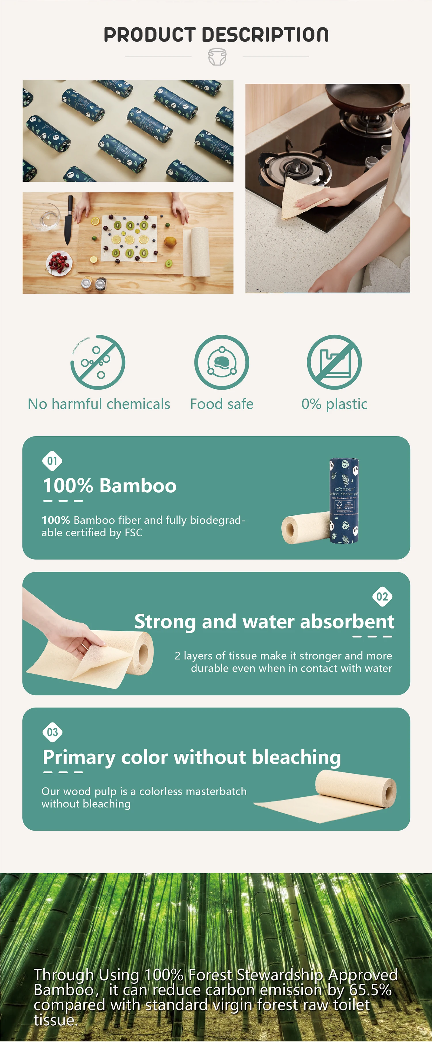 ECO BOOM bamboo biodegrabable eco friendly organic disposable paper of kitchen
