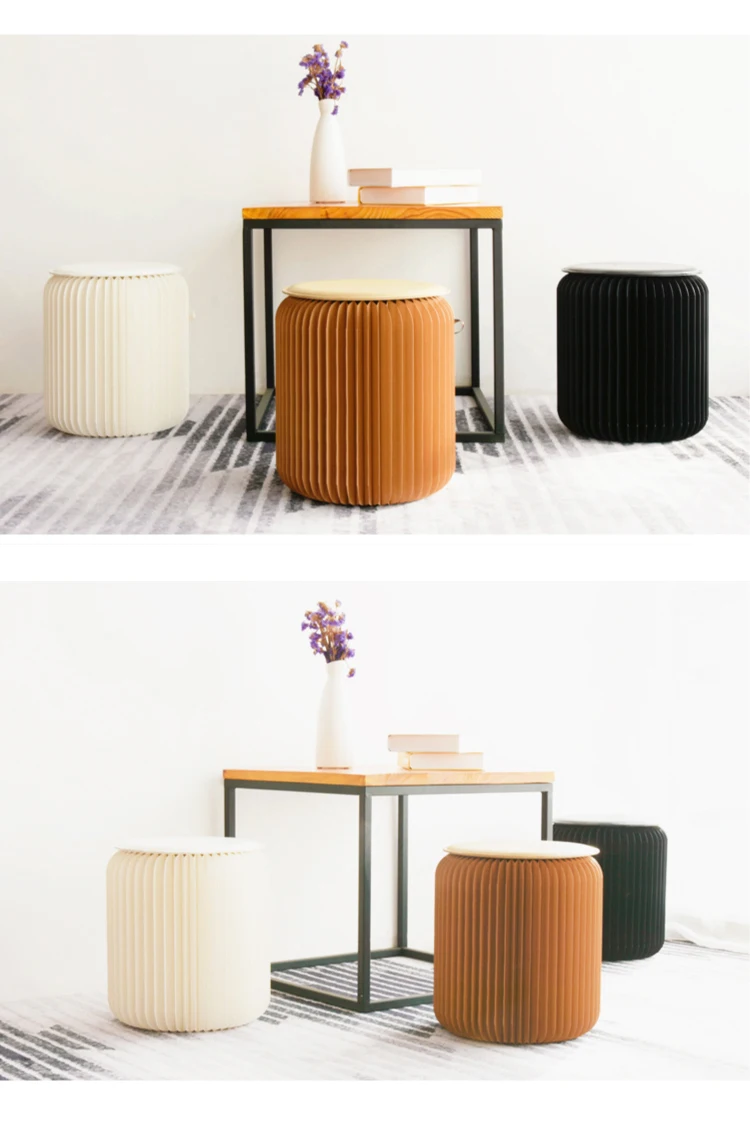 H35cm Single Seat Ecofriendly Paper Stool Round Stool Folding Otoman