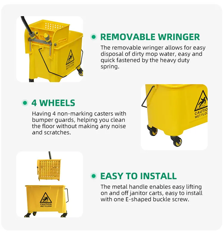 20L plastic mop bucket trolley with wringer water-squeeze drainable trolley mop wringer bucket factory