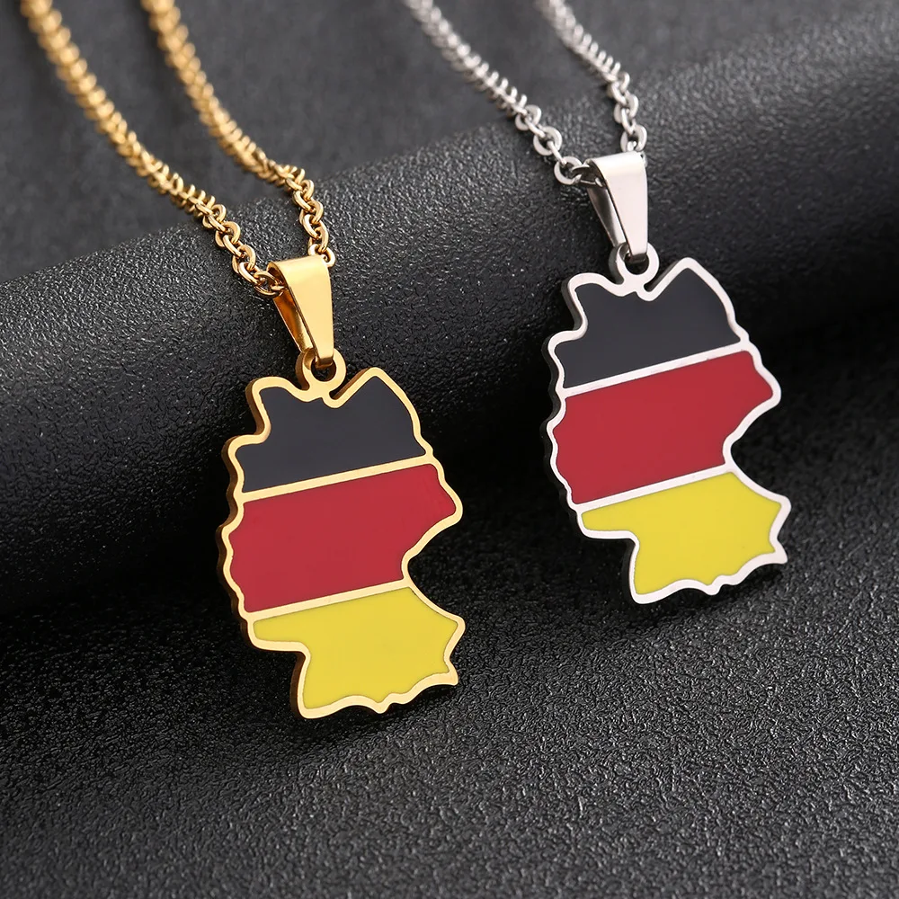 Couple Fashion Customization Silver Gold Stainless Steel German Map Pendant Necklace for Men and Women