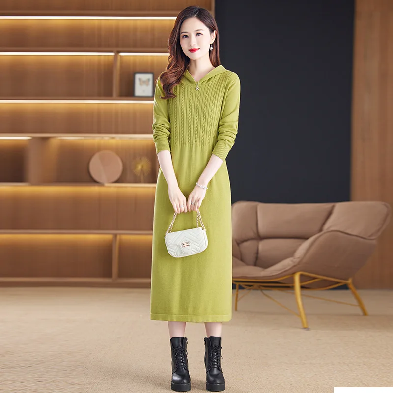 hooded cable knit sweater dress Cab Cable Knit Hoodie Dress