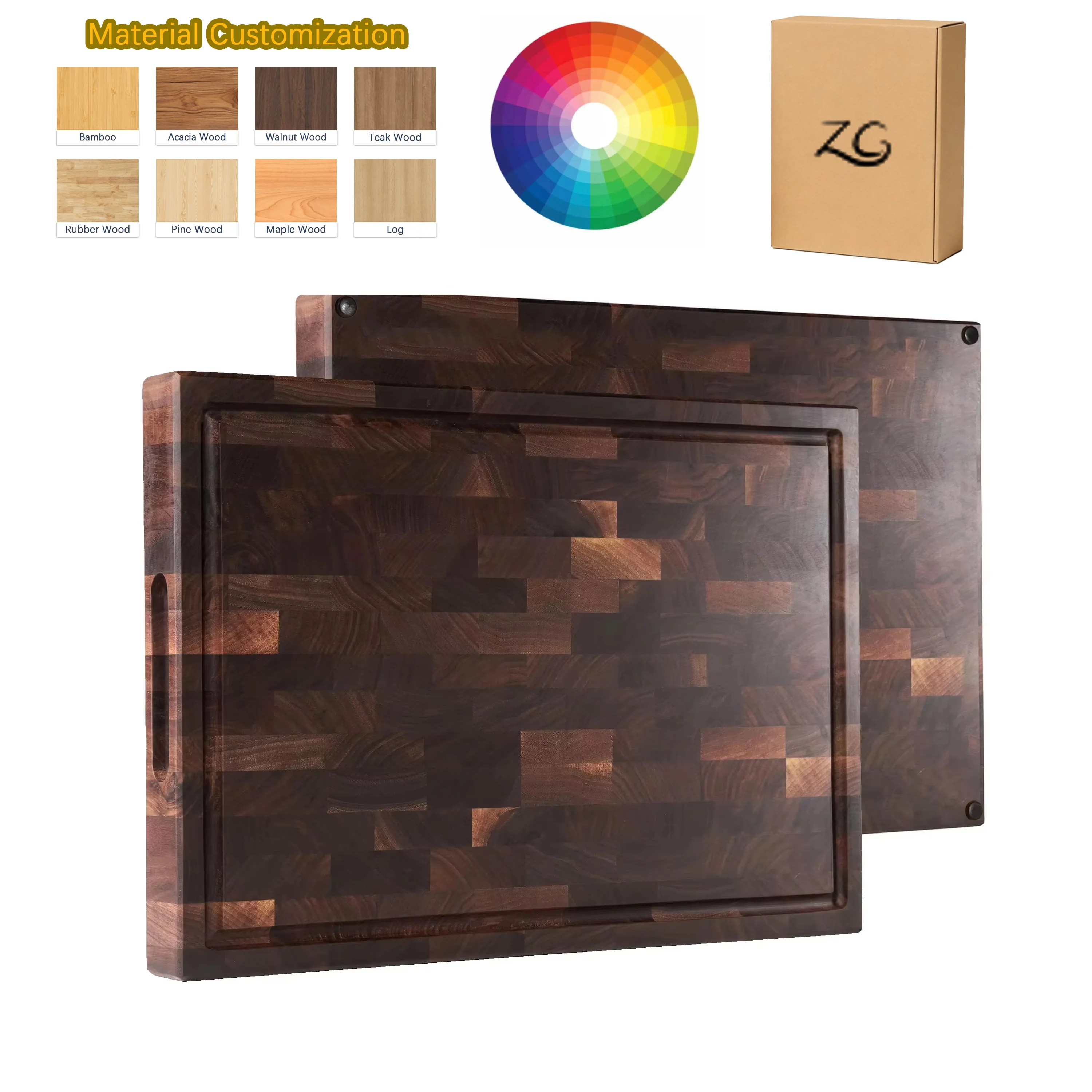 Factory Custom Chopping Board with Juice Groove Charcuterie Board Luxury Walnut Wood  End Grain Cutting Board for Kitchen