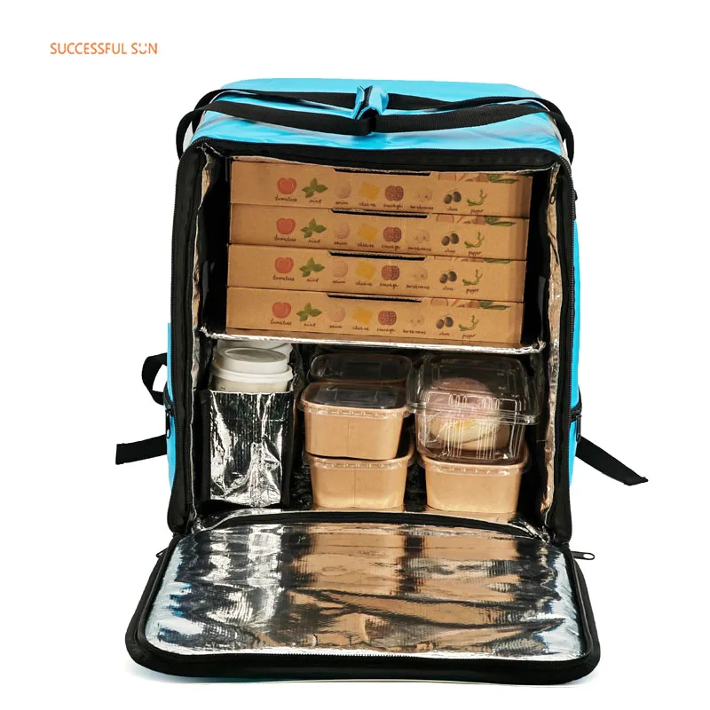product 2025 factory wholesale heated insulated food delivery bag with cup holder backpack for pizza hot just eat bicycle-4