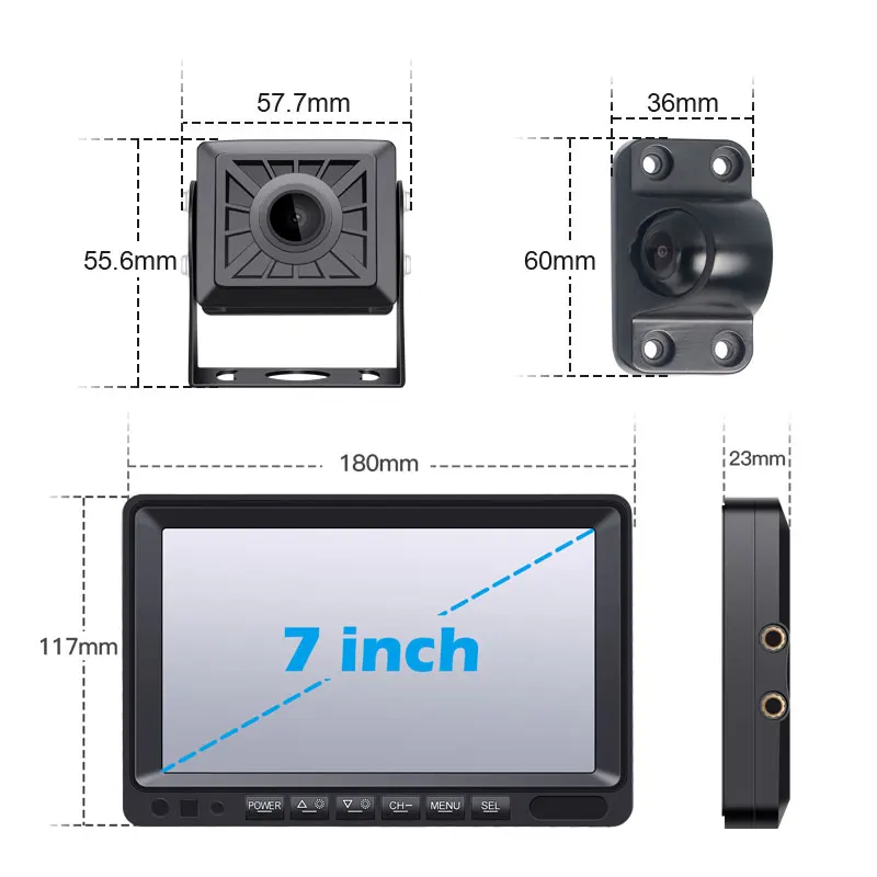 Direct Sales 7 Inch Monitor 1080P Auto Vehicle Reverse 360 Degree Truck Reversing Aid Camera Reverse Camera with Monitor
