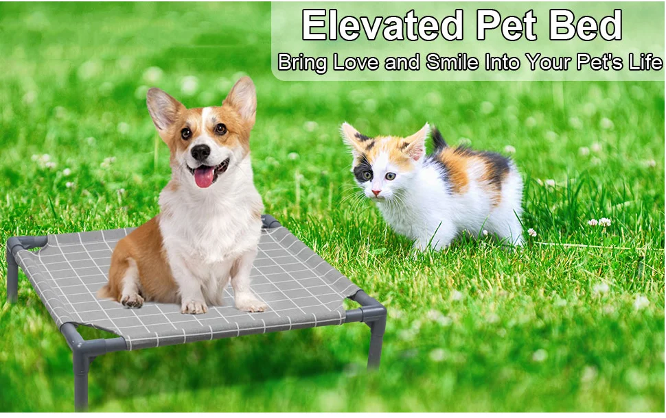 Elevated Pet Cot With Canopy,Cooling Outdoor Dog Bed,Raised Breathable Mesh Portable Shade For