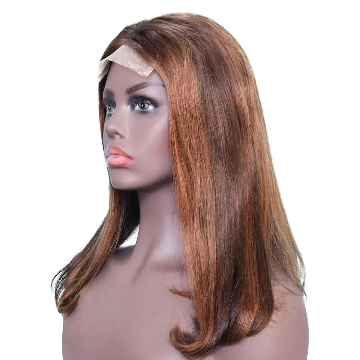 Bob Wig Echthaar T-part Lace Front Perücke Glatt Braun Remy_voghion.com