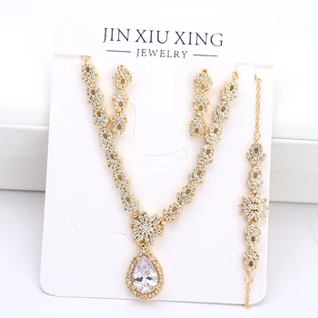 JXX New Fashion Luxury Waterdrop Zircon Jewelry Set 24k Gold Plated Jewelry Women's Necklace/Earring Bracelet 3Piece Jewelry Set