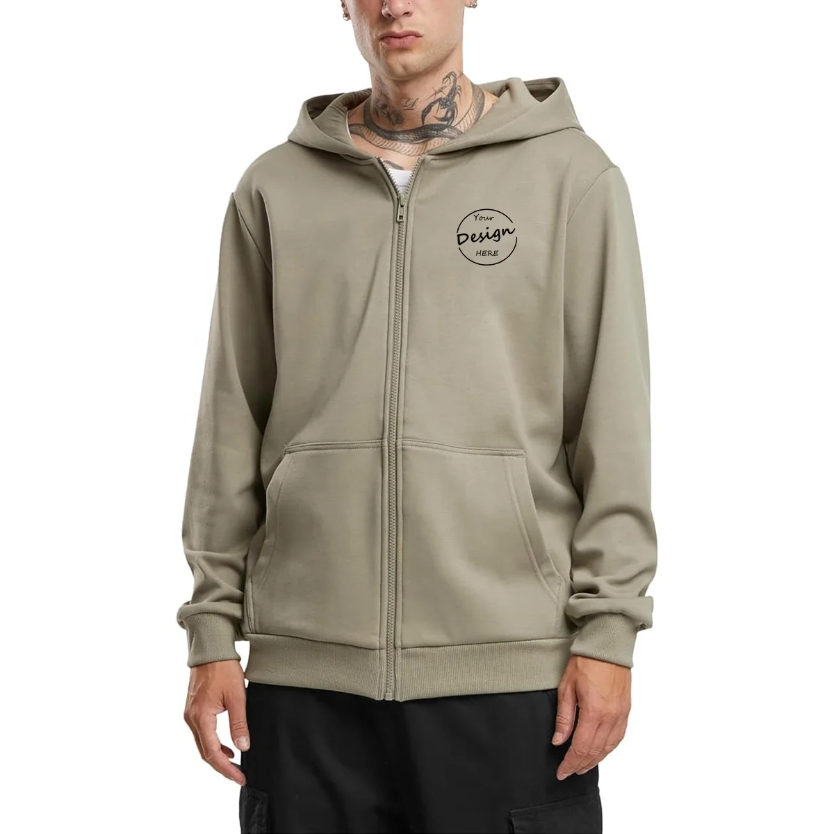 JL815B Double Zip-Up Full Zip up Hoodie 450 Gsm Bulk Plain Blue 100 Cotton Heavyweight Full Zip up Hoodie Men