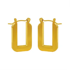 Custom Elegant Stainless Steel Gold Plated Drop Earrings Minimalistic Geometric Fashion Statement Waterproof Design