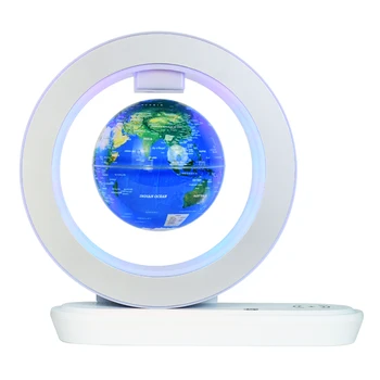 2024 new design rotating wireless phone charger magnetic levitation floating globe for desktop decor with bluetooth speaker