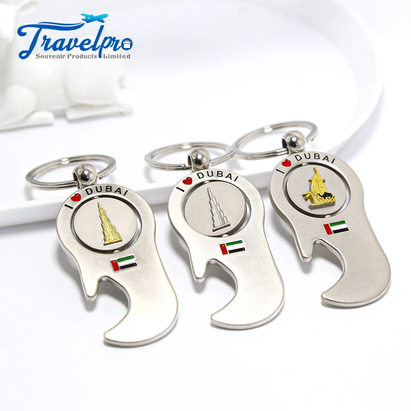 Factory Custom Spinning Keyring Bottle Opener Souvenirs Dubai Beverage Bottle Opener Key Ring
