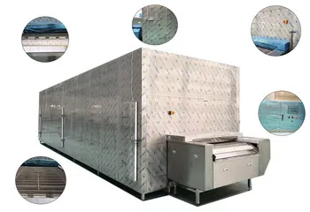 Customizable IQF tunnel freezer is specially used for chicken feet, shrimp, vegetable and food processing