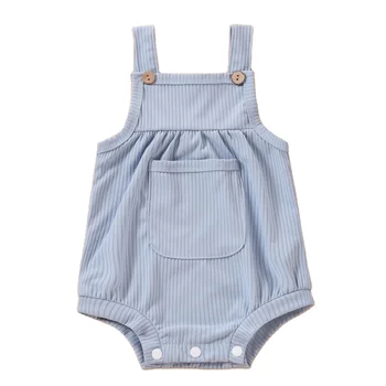 CQ1924 Summer Sleeveless Soft Ribbed Cotton Baby Romper Customized Color Baby Clothes Pocket Suspender 0-18M Toddler Romper