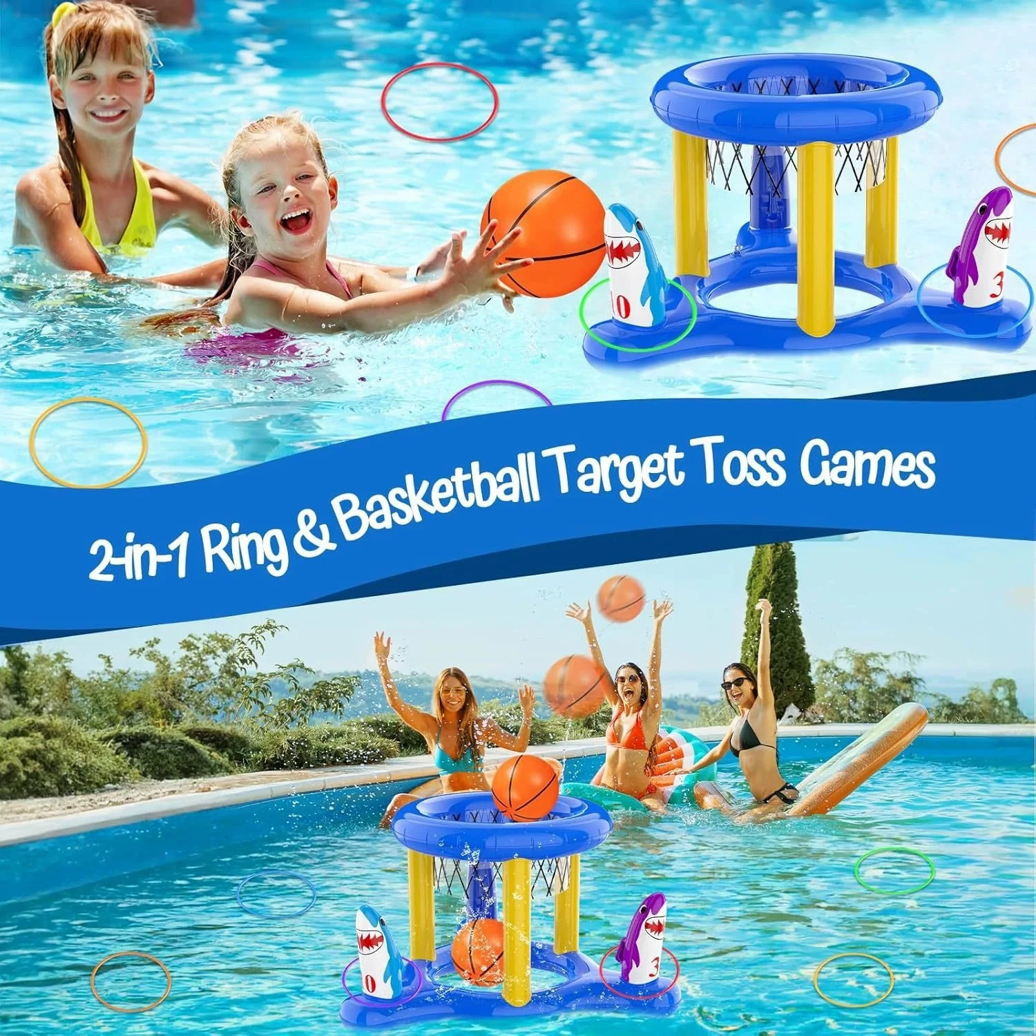 Outdoor PVC Inflatable Water Basketball Stand Floating Swimming