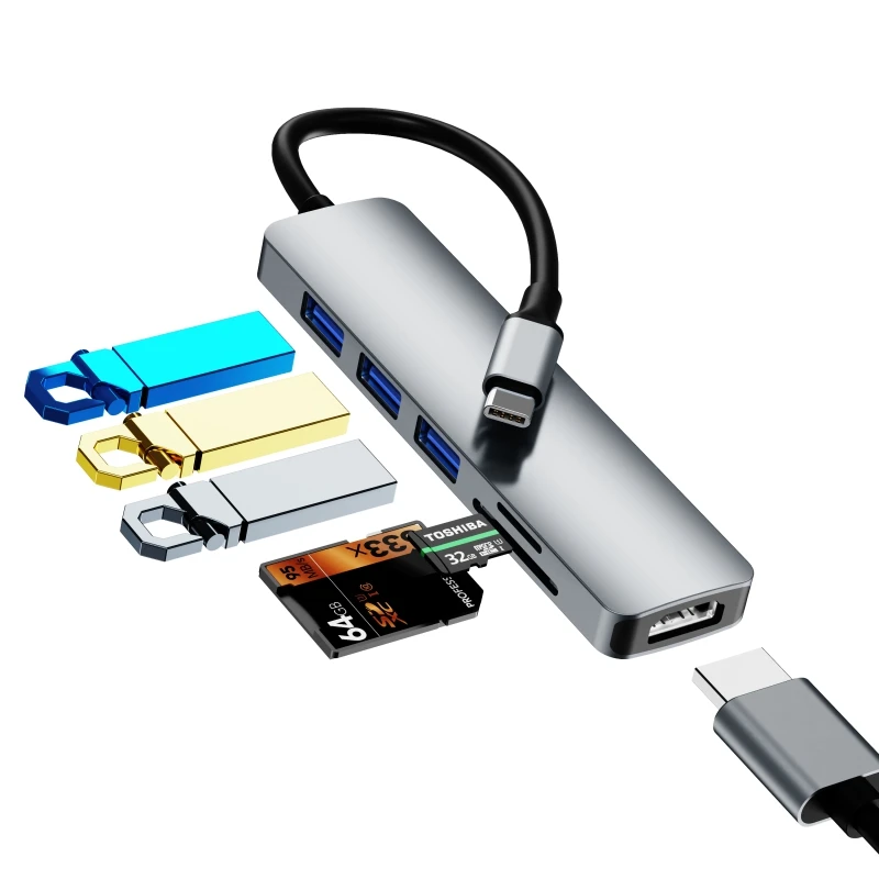 Алюминиевый USB-концентратор 6 в 1 для Macbook Pro Тип C 3 0 4K HDTV SD