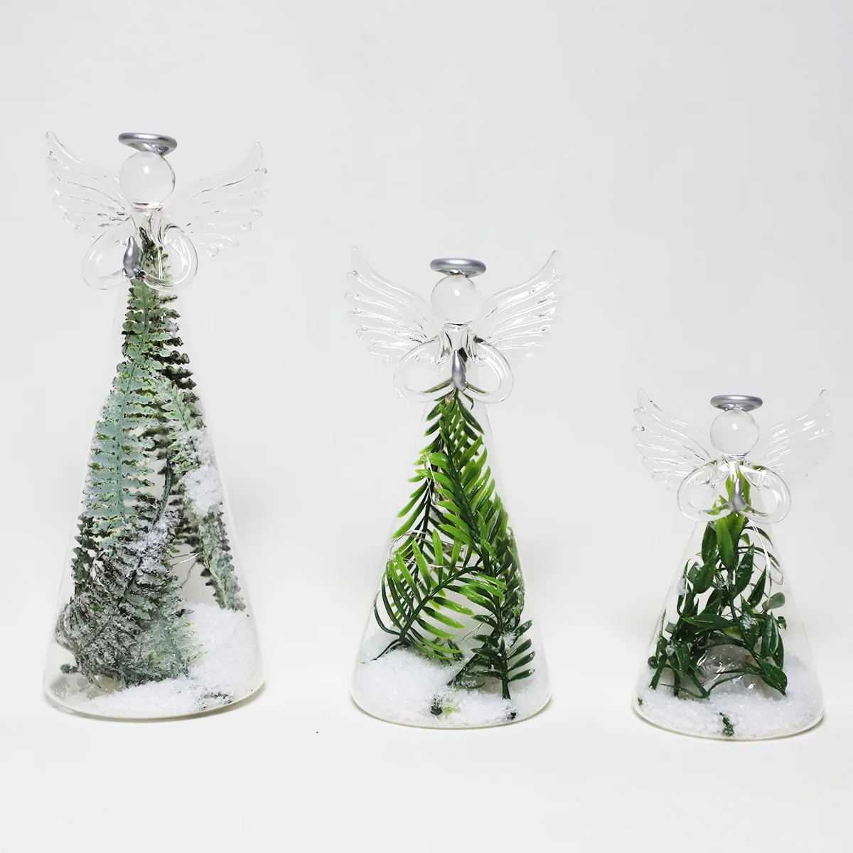 Battery operated handmade light up tall angel figurines with led made in glass wholesale artificial plants flower in glass angel