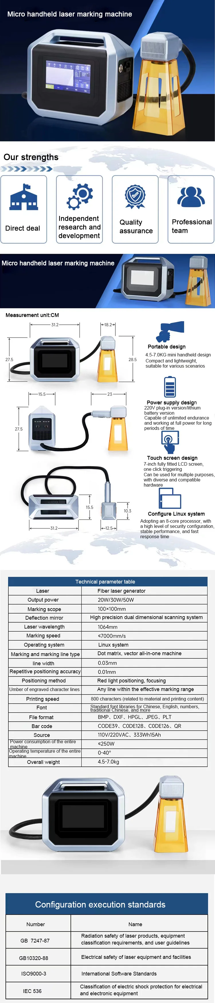 Factory Directly Priced Portable Mini Handheld 20W/30W/50W Fiber Laser Marking Machine New Condition for Metal Engraving
