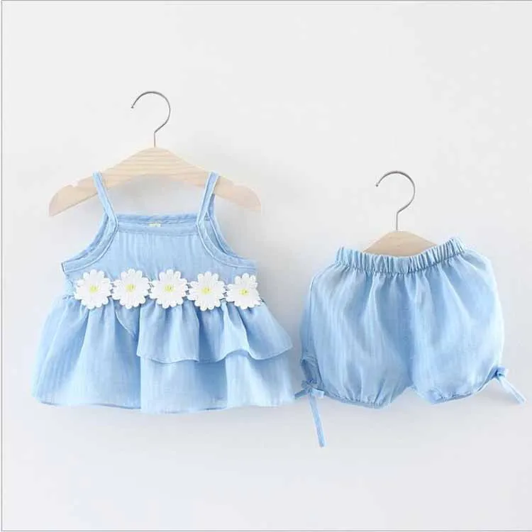 Новое поступление лета 2020, комплект из 2 предметов, одежда для девочек с цветочным дизайном, детская одежда для девочек