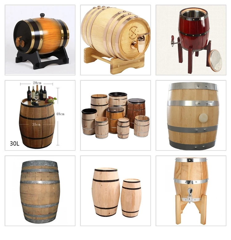 Custom Solid Oak Wooden Wine Barrel For Whiskey Rum Bourbon Tequila