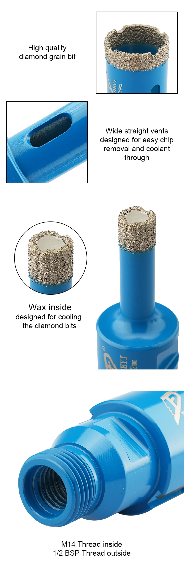 product high quality vacuum brazed diamond hole saw porcelain tile ceramic marble diamond core drilling bits-17