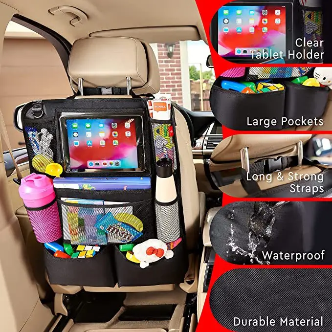 Kids Auto Travel Accessories Kick Mats Backseat Protector with Polyester Practical Car Organizer with Pocket