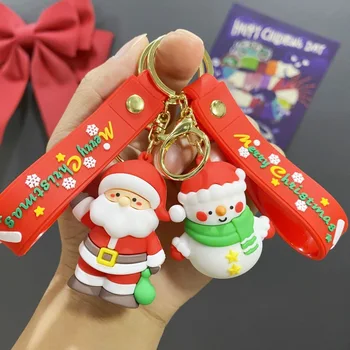 Creative Three-Dimensional Cartoon Santa Claus Snowman Christmas Tree Keychain  Small Gift Pendant Rubber Material