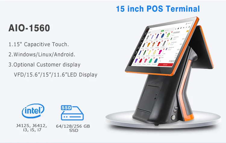 Dual Screen 15.6"+15.6" Touch POS System Cash Register Machine in Built ...
