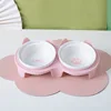 ชามคู่สีชมพูแบบหนา + ขาตั้งกันแตกสีชมพู