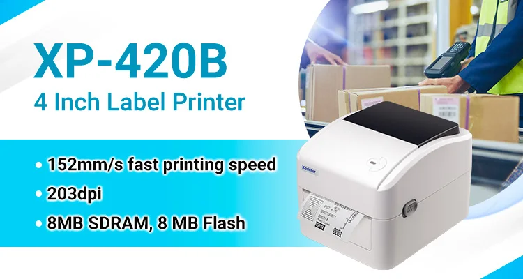 Xprinter Xp 420b Thermal 4 Inch Shipping Label Printer With Large Battery Capacity For Logistics 8471