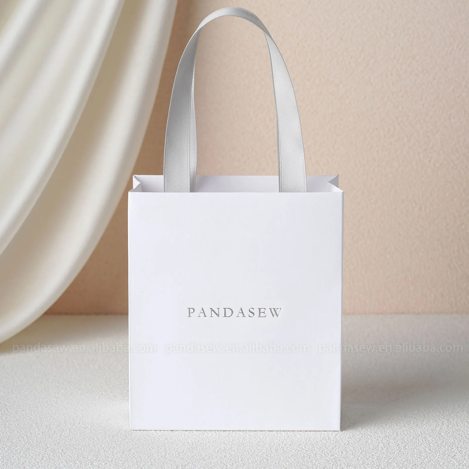 Sacchetti Regalo In Carta Riciclata Bianca Con Logo Personalizzato PandaSew, Con Nastro E Corda, Sacchetti Per Shopping In Carta Kraft - Foto 7