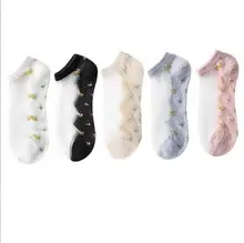 Fashion Short Sweet Dress Mesh Ladies Flower Socks Summer Transparent Ankle Socks for Women Breathable