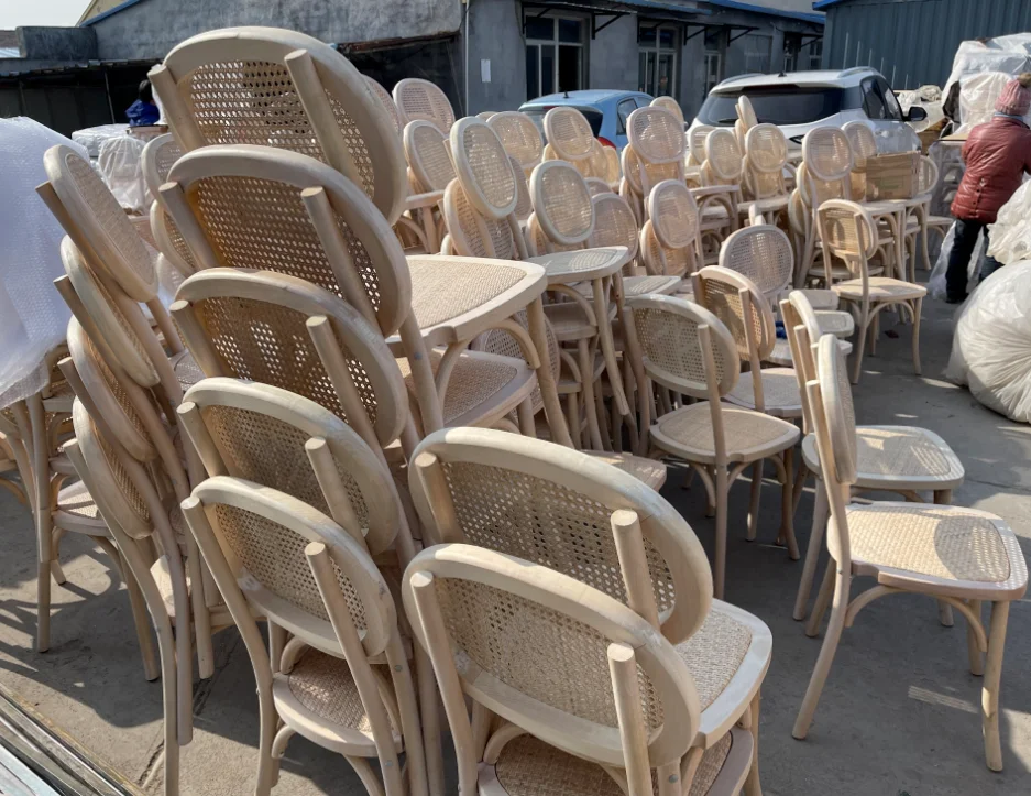 New Design Wood Rattan Back Cane Chair By Stackable For Party And