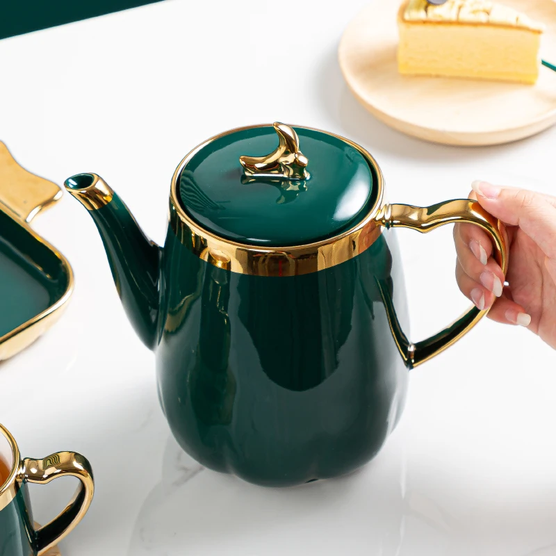 Unique Design Tea Pan Creative Design Ceramic Tea Pot Set with Six Cups & Serving Tray ...
