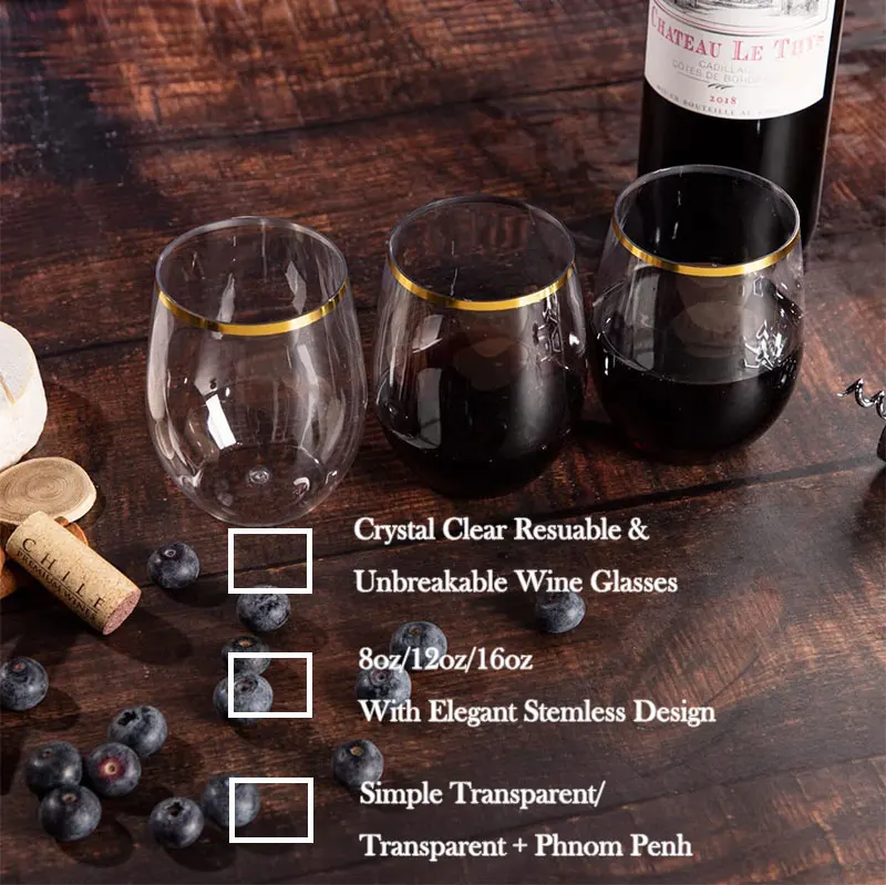 Bulk Pet Or Acrylic Plastic Wine Glass 14oz Custom Party