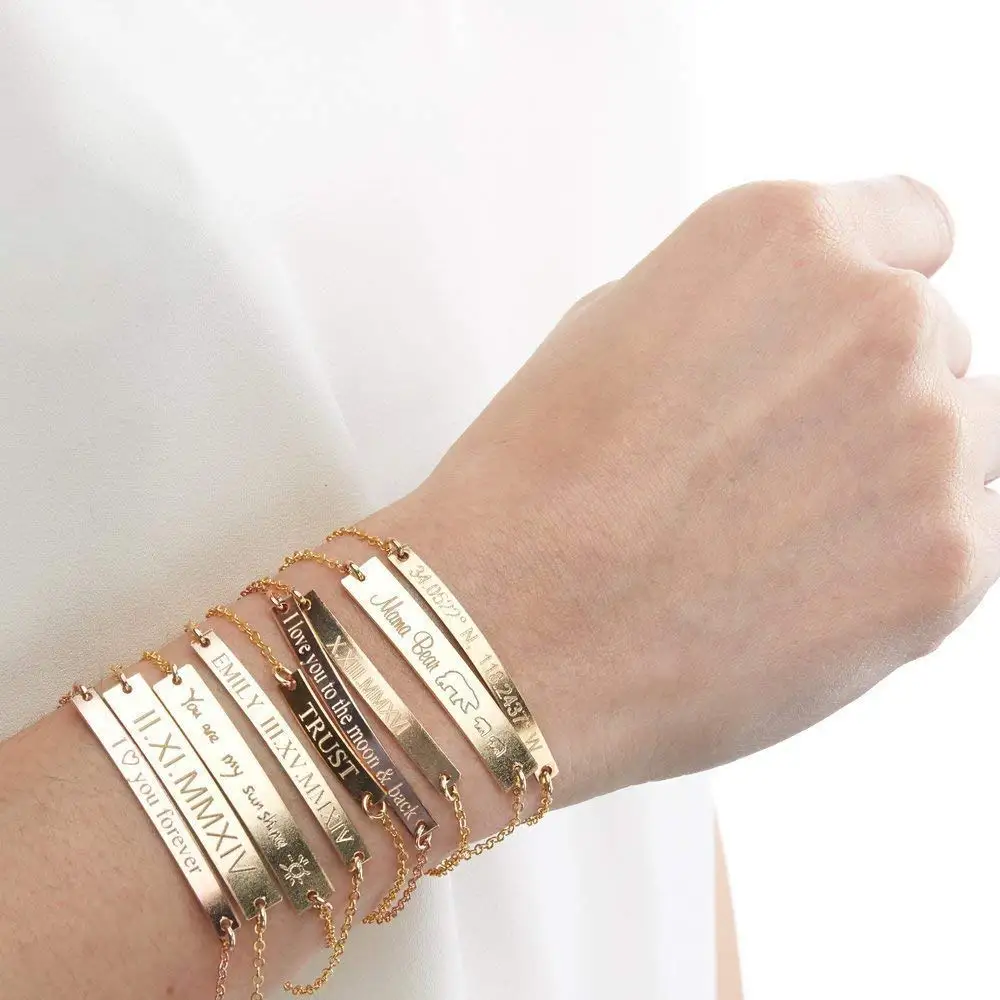 个性化名称饰品女定制金条空白不锈钢雕刻手链 - buy stainless steel