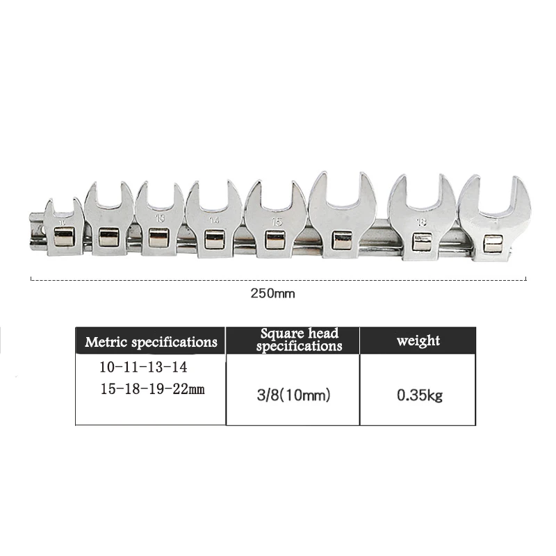 Wanlvkang 3/8" Drive Crowfoot Wrench Set – Open End Metric Sizes For Tight Spaces, Automotive & Industrial Use