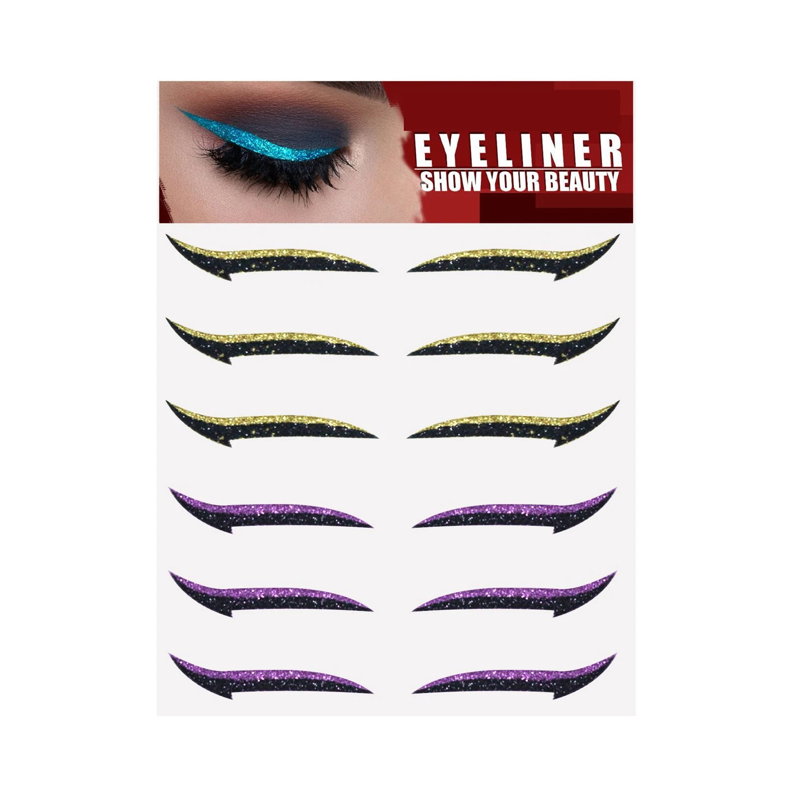 6pairs New Eyeliner Sticker Waterproof Glitter Colors Eyeliner Stickers