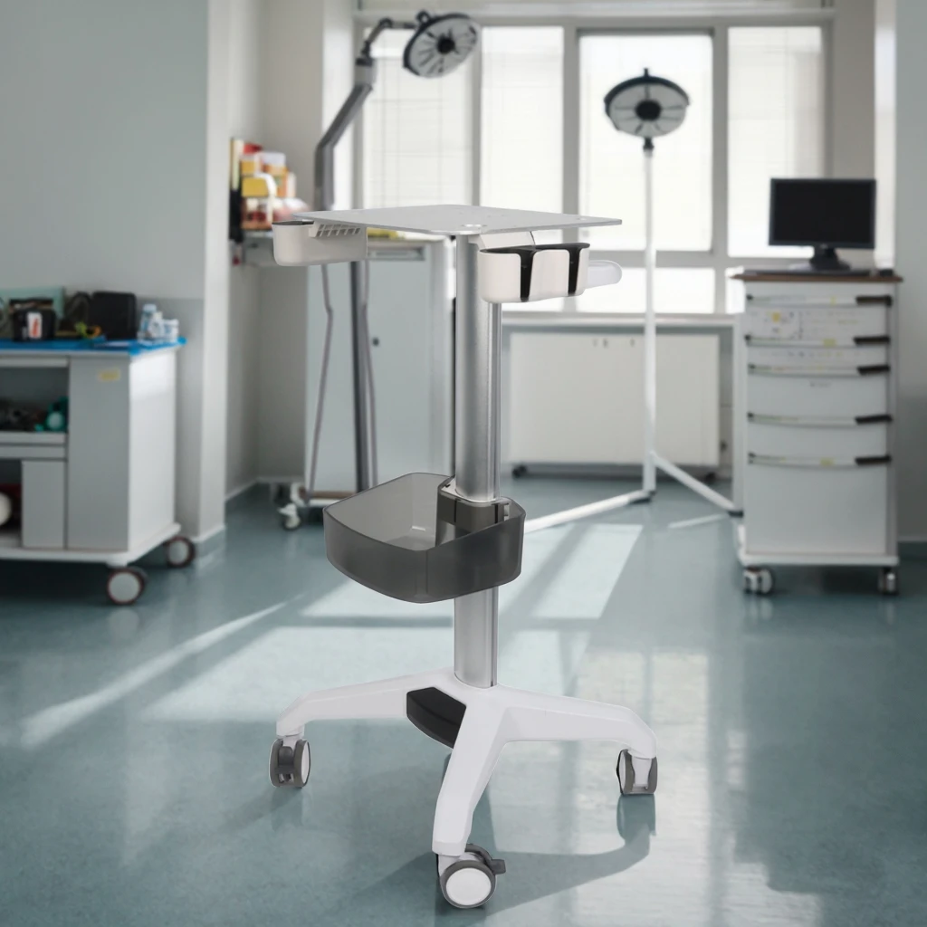 Socket Beauty Medical Salon Trolley Aluminum Alloy Dental Tool Storage Cart White Mobile Stand Adjustable for Supermarket School 3