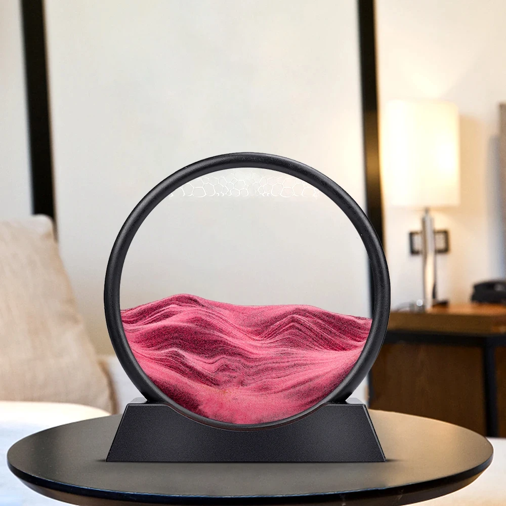 7/12inch Moving 3D Art Picture Round Glass Hourglass Deep Sea Sandscape in Motion Display Flowing Sand Frame for Home Decor 4