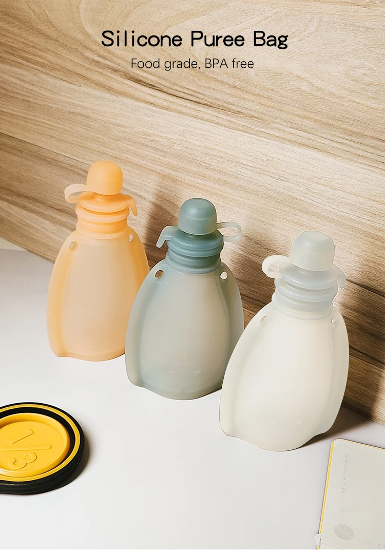 Silicone Baby Food Pouches For Food Storage Squeeze Pouches With Spoon