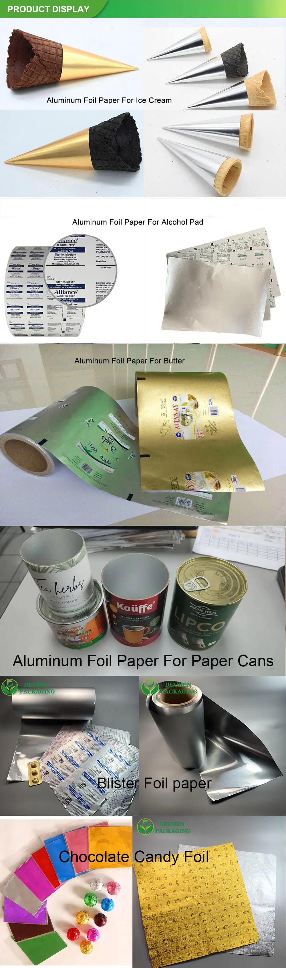 &nbsp;Papier laminé en aluminium pour emballage de beurre, emballage de hamburger et fond conique de crème glacée